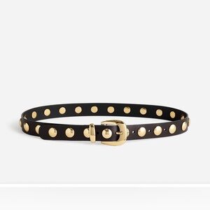 Madewell Black Leather Studded Belt with Gold Hardware